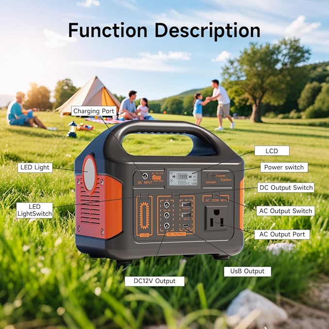 KAIYUEKJ Portable Power Station 256Wh LiFePO4 Battery, 300W (Peak 600W) Backup Lithium Battery, Solar Generator for Outdoors Camping Travel Hunting Blackout