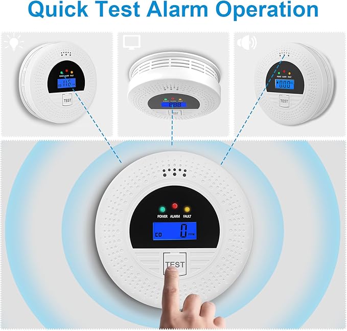4-Pack, Smoke and Carbon Monoxide Detector, Smoke Detector Carbon Monoxide Detector Combo with Test Button, Digital Display, 85dB Alarm for Home and Office