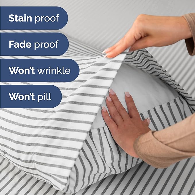 Twin 4 Piece Sheet Set - Cooling, Comfy & Breathable - Hotel Luxury Bedding, Includes Fitted Sheet for Women, Men, Kids & Teens - 1 Flat, 1 Fitted Sheet, 2 Pillowcases w/Deep Pockets - Grey Stripes