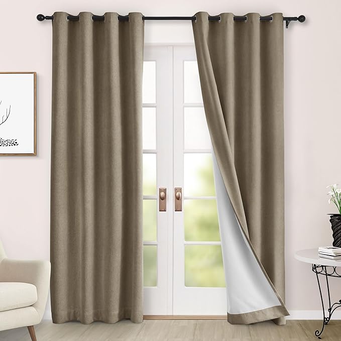 Macochico 100% Blackout Curtains Insulted Window Panels for Bedroom Living Room Dining Room Luxury Chenille Curtains Classic Home Decor Palm Curtains with Tieback 52" Wx72 L Grommet 1 Panel
