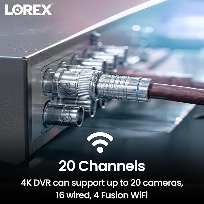 Lorex 4K Fusion DVR for Security System | 20 Channel (16 Wired + 4 Fusion) | 2TB Local Storage | Smart Motion Detection | Active Deterrence | No Monthly Fees | Voice Control | Expandable to 16TB
