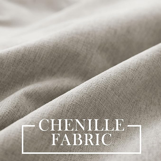 Macochico 100" Wx84 L Beige Full Blackout Curtains for Sliding Door, Thermal Insulated Drapery for Living Room Bedroom Windows Patio Door, Modern Chenille Grommet Curtains with Tieback 1 Panel