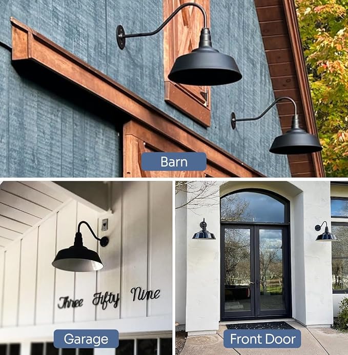 Steel Lighting Co. Large Outdoor Barn Light |Garage Light Fixture | Made in America from 18-Gauge Steel | 20" Dome | 20" Straight Arm Navy Blue Exterior/Brass Interior