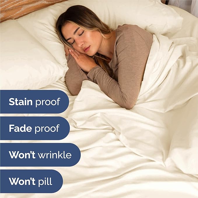Twin 4 Piece Sheet Set - Cooling, Comfy & Breathable - Hotel Luxury Bedding, Includes Fitted Sheet for Women, Men, Kids & Teens - 1 Flat, 1 Fitted Sheet, 2 Pillowcases with Deep Pockets - Off White