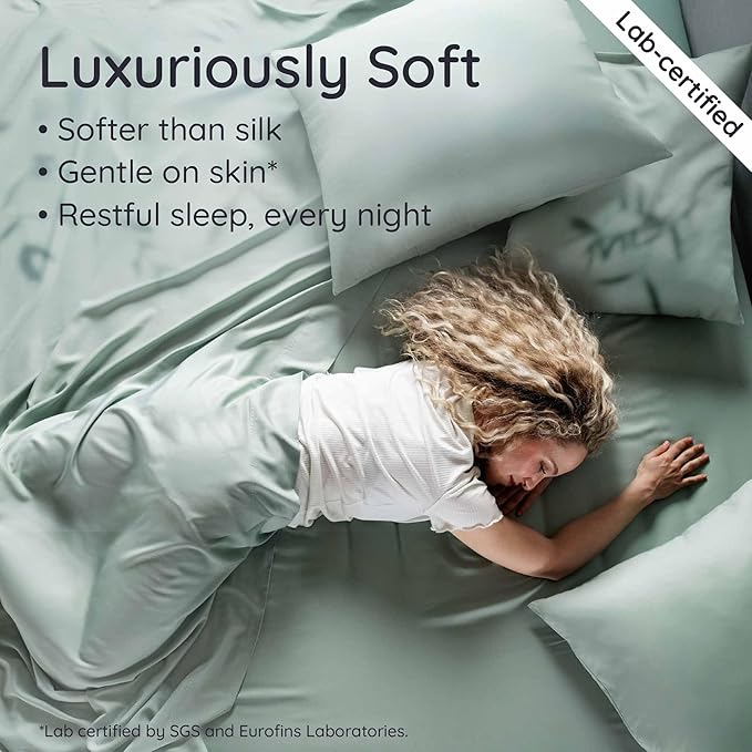 Bambaw 100% Viscose Derived from Bamboo Fitted Sheet King Size, Cooling Fitted Sheets King Size, 16’’ Deep Pocket, Cooling Mattress Sheets (Sea Glass)