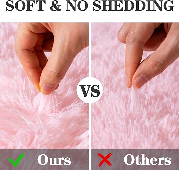 Round Fluffy Pink Rug for Bedroom, 4Ft Fuzzy Shag Circle Area Rug for Girls Kids Room Nursery, Soft Non Slip Plush Carpet for Dorm Living Room Home Decor