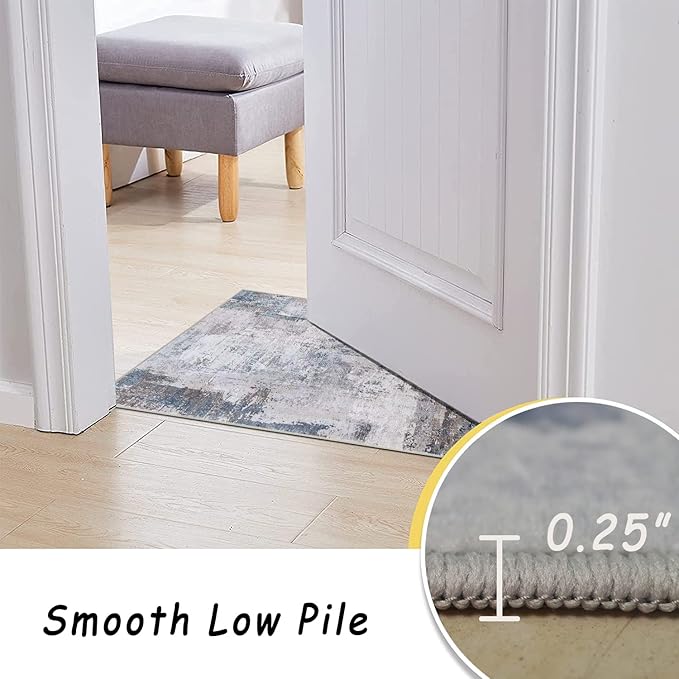 vivorug 9x12 Area Rugs for Living Room, Non Slip Machine Washable Modern Abstract Rug, Ultra-Thin Lightweight Large Area Rug Carpet for Bedroom, Dining Room, Low Pile Gray/Navy