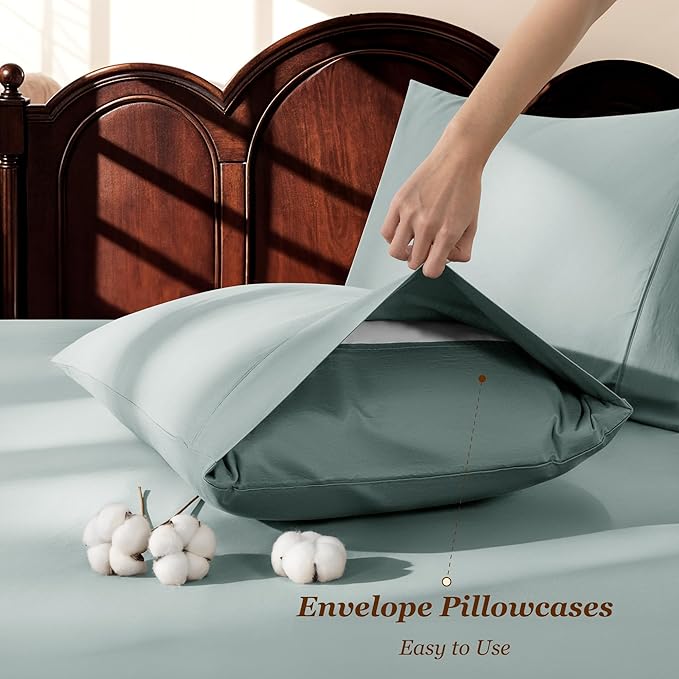 LBRO2M 1000 Thread Count 100% Egyptian Cotton Sheets Set King, 4 Piece Sets Bed Sheet Deep Pocket Sheet Set 16" Soft Comfortable All Season (King, Sage Green)