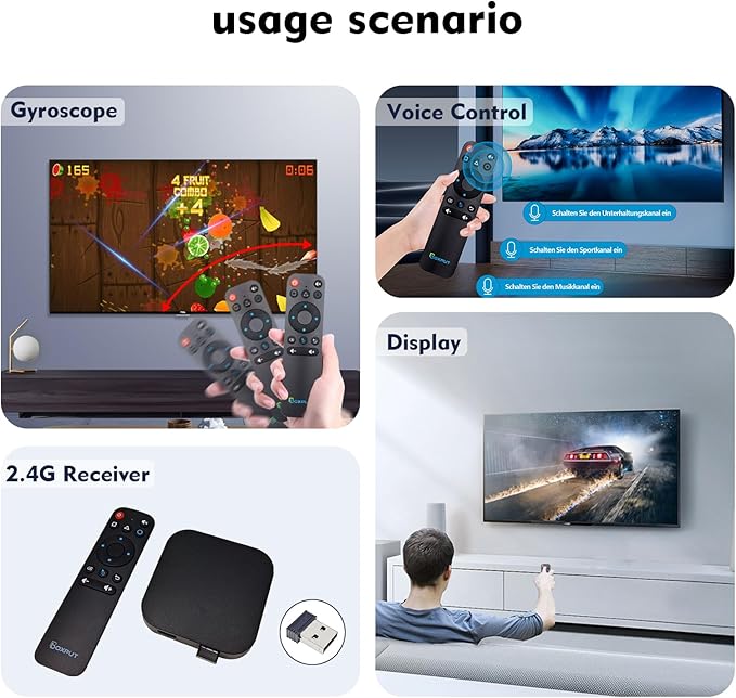 BOXPUT BPR1S Plus Air Mouse Remote BT & 2.4G RF Replacement Remote with USB Receiver and Voice Control Supports 6-Axis Gyro IR Learning for Android TV Box TV Stick Smart Set Top Box