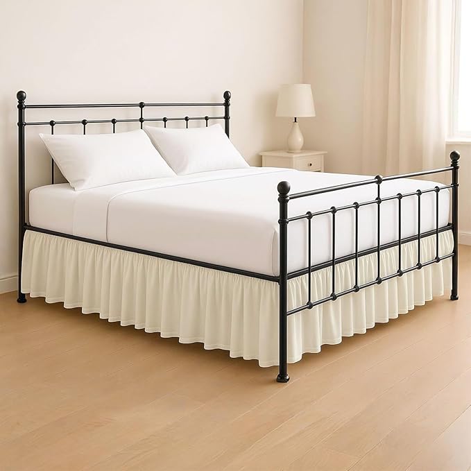 KRISHNA Ruffled Bed Skirt with Split Corners Twin, 100% Microfiber Hotel Quality, 14 Inch Drop Dust Ruffle Gathered Bedskirt with Platform, 39" x 75", Ivory