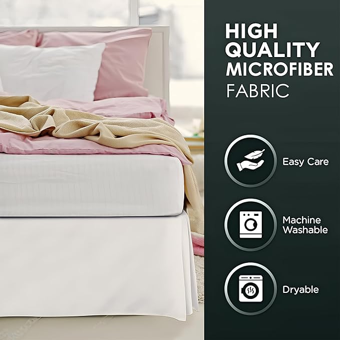 Pleated Bed Skirt Queen Size, 12" Drop with Platform Design for Secure Fit, Split Corners, Wrinkle-Resistant Microfiber for Modern Stylish Look, Tailored Bedding for Hotel Luxury - Ivory
