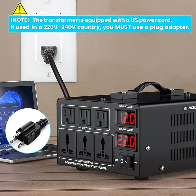 5000W Voltage Converter Transformer(110V to 220V or 220V to 110V) Step Up/Down Converter 110/120 Volt - 220/240 Volt w/US Power Cord,Circuit Breaker Protection, LCD Screen Display