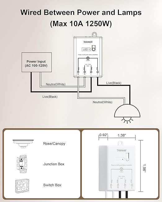 TREEWELL Wireless Light Switch and Receiver Kit, Decorator Rocker Wall Switch, 200FT Long Range RF Remote Control, No in-Wall Wiring Required, Programmable & Expandable for Ceiling Light, Fans, Lamps