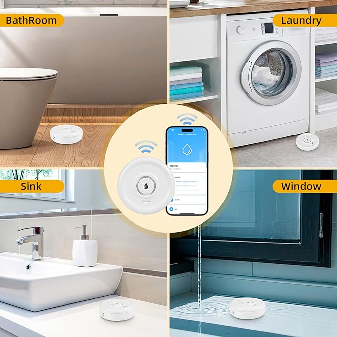 Douevo 5 Pack WiFi Water Leak Sensor, 100 dB Water Alarm Leak Detector, for Home, Basement, Bathroom, Kitchen(5 Pack)