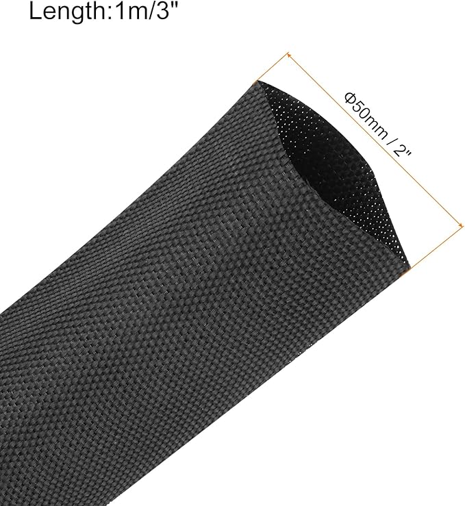 MECCANIXITY Braided Cable Sleeves Heat Shrinkable Fabric Sleeving, 2" 3ft Black 2:1 Ratio Heat Shrinkable Cord Protector for Harness Cable, Network Cable Protection, Cable Management