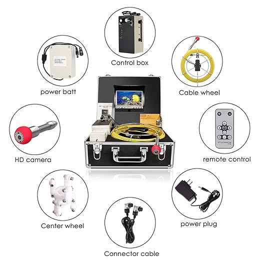 Pipe Pipeline Inspection Camera, Drain Sewer Industrial Endoscope HBUDS Waterproof IP68 Snake Video System with 7 Inch LCD Monitor 1000TVL Camera