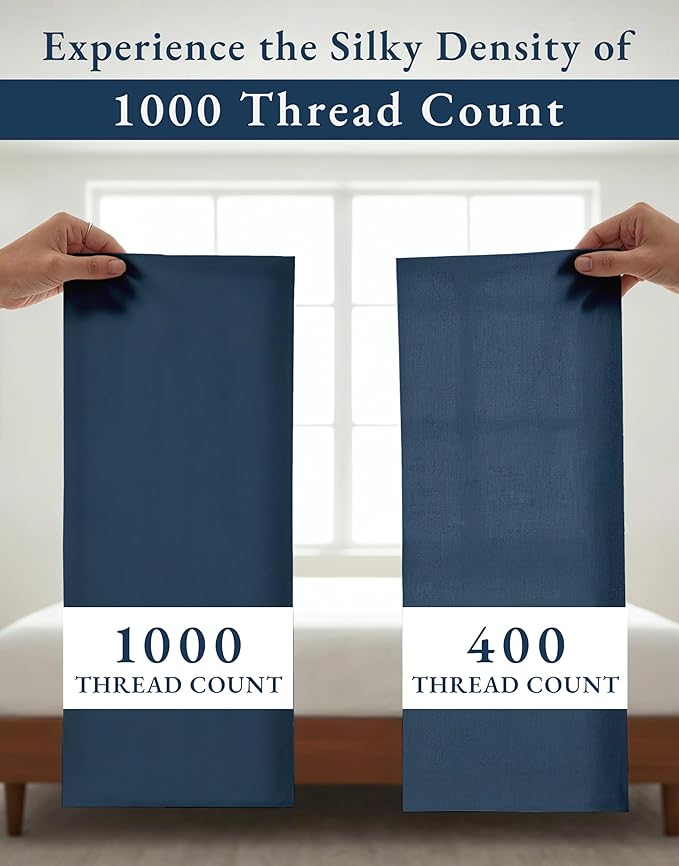 LANE LINEN 100% Cotton Bed Sheets Twin Size - 1000 Thread Count, Long Staple Mercerized Cotton Bedding Sheets, Luxury Hotel Like Thick 15" Deep Pocket Sheets Set, Reinforced French Seams -Estate Blue