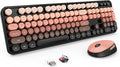 Nowlike Wireless Keyboard and Mouse Combo, Retro Typewriter Keyboard with Round Keycaps, Full-Size Ergonomic, Aurora Red, Ideal for Windows PC, Home, Office, and College
