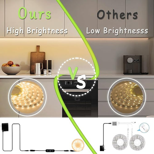 Aalnfe Under Cabinet Lighting 20Ft LED Strip Lights Kit with Dimmer Control for Kitchen, Cabinet, Shelf, Counter 360 LEDs Rope Light Flexible Cuttable Light Strips for DIY