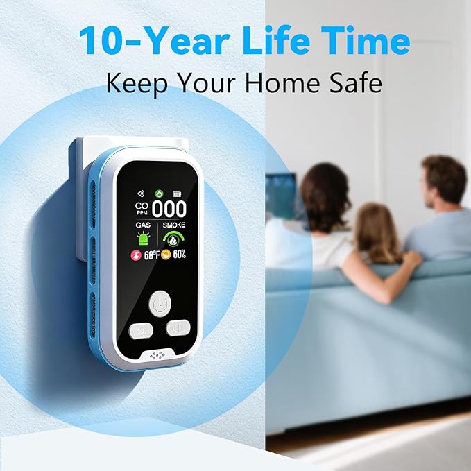 5 in1 Carbon Monoxide Detector Combo with HD Screen Monoxide Alarm, Detects CO, Natural Gas, Smoke, Temperature, and Humidity for Home, Apartment, Hotel, Camping RV Safety Gifts Idea