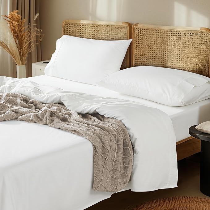 LBRO2M 1000 Thread Count 100% Egyptian Cotton Sheets Set Twin XL, 3 Piece Sets Bed Sheet Deep Pocket Sheet Set 16" Soft Comfortable All Season (Twin XL, White)