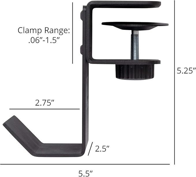 Stand Up Desk Store Clamp-On Under Desk Headphone Hanger, Backpack Hook, and Purse Holder - Black