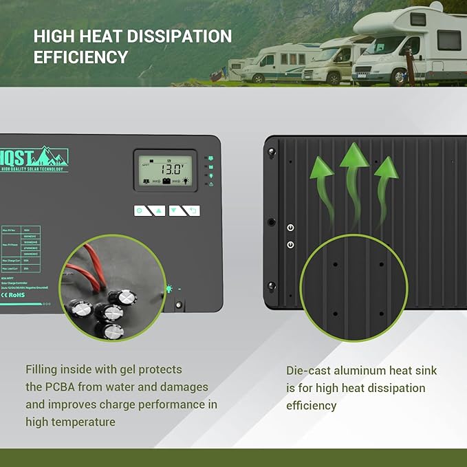 HQST 60 Amp MPPT Solar Charge Controller 12V/24V/36V/48V Negative Grounded Controller with Built-in Bluetooth and Lithium Battery Low Temperature Protection Function, Support Two Units in Parallel