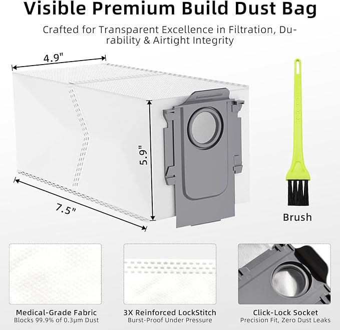 18 Pack Dust Bags for Roborock QRevo/Saros 10R/ S8 MaxV Ultra/Qrevo Pro/Qrevo S/Qrevo Master/QV 35A/Qrevo Curv/Qrevo Edge/Qrevo Slim/Qrevo Plus Vacuum Cleaner, Replacement Vacuum Bags, 3.5L Capacity