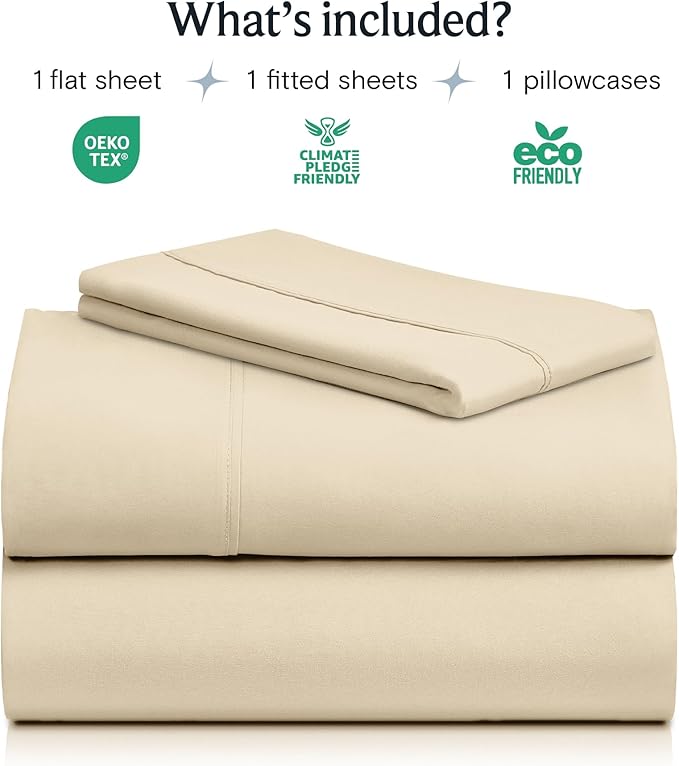 LuxClub 3 PC Twin Sheet Set, Deep Pockets Wrinkle Free Cooling Bed Sheets Hotel Bedding for Women, Men, Kids & Teens, Includes 1 Fitted Sheet, 1 Flat Sheet and 1 Pillowcase-Silky Soft Cream