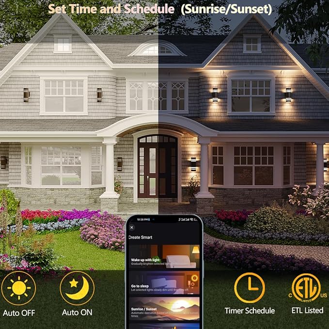rosykite Smart Outdoor Wall Lights Color Changing 2 Pack, RGB+2700K-6500K Modern Exterior Lighting Fixtures Cylinder Outside Wall Sconce with Glass, WiFi APP Control Up Down Outdoor Porch Lights