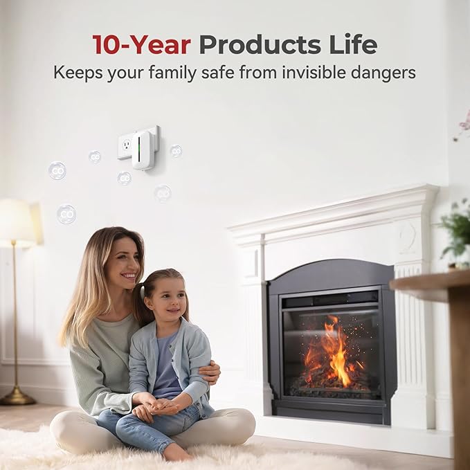 Siterlink Carbon Monoxide Detectors Plug in,10 Year Replaceable Battery Operated Co Monitor Alarm,Plug and Play Co Detector,Portable Carbon Monoxide Detector for Home,Traval,RV,Hotel GS846A 1 Pack