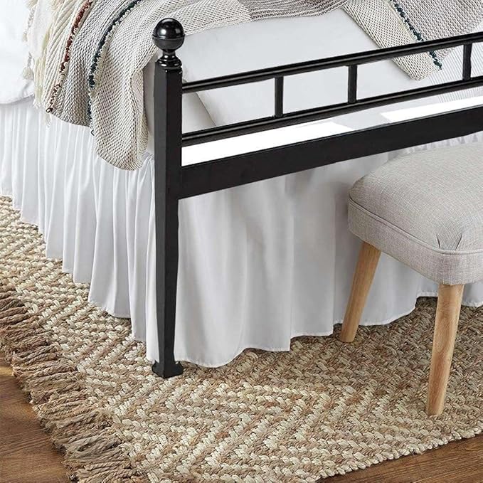 Sleepwell Ruffled Bed Skirt With Split Corner 100% Microfiber Soft,Sheen & Wrinkle Free Bed Skirt Gathered Style Dust Ruffle Bed Skirt Three Sided Coverage Dust Ruffle (White Solid,Queen-15 Inch Drop)