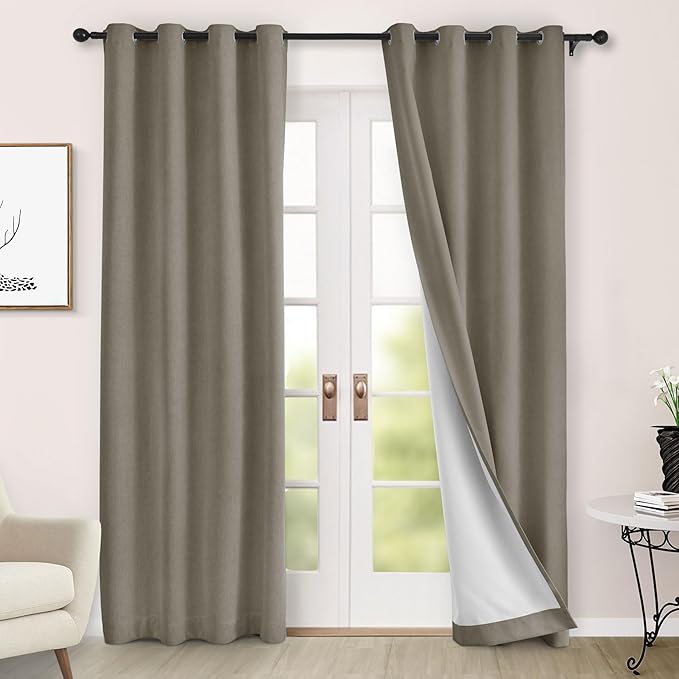 Macochico Thermal Blackout Chenille Curtains 100% Blackout Window Draperies for Living Room Bedroom Auditorium Banquet Hotel Light Taupe Curtains with Tieback Classic Home Decor 72" Wx102 L 1 Panel