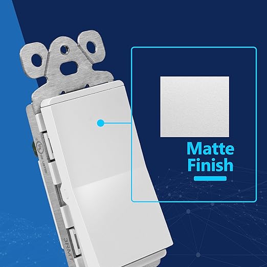 LIDER Matte White Minimalist Design Decorator Switch, Frameless Paddle Wall Light Switch, On/Off Rocker Switch, Single Pole, Residential Grade, UL Listed, 3 Wire, 15A 120-277VAC, 10 Pack