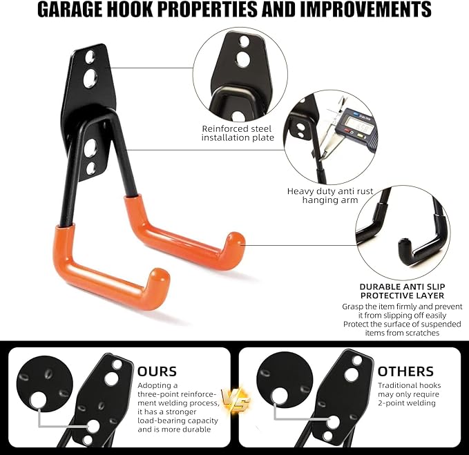 CRXCRC Garage Hooks, 6 Pack Small Round Wall Hooks for Hanging Heavy Duty Ladders, Bikes, Tools Ideal for Garage, Garden, Basement Utility Room Storage (Black)