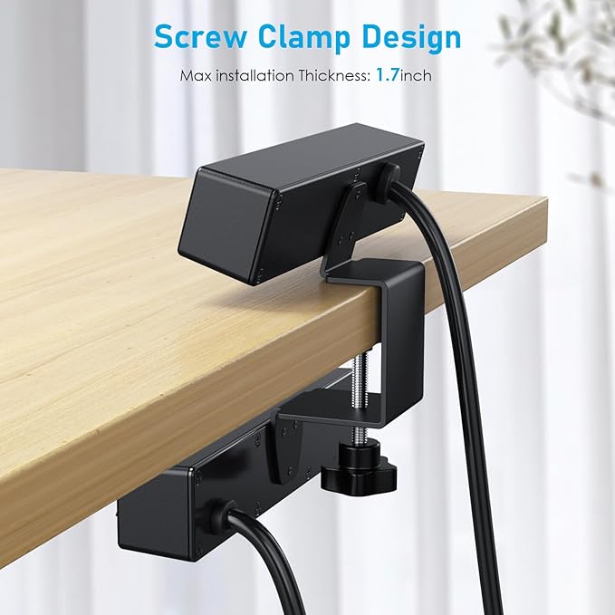 Dual Layer Desk Clamp Power Strip Surge Protector, Under Desk Power Strip with 10AC Outlets & 3 USB(20W USB-C), Desktop Edge Mount Charging Station, 15 Ft Extension Cord for Office Home (ETL Listed)