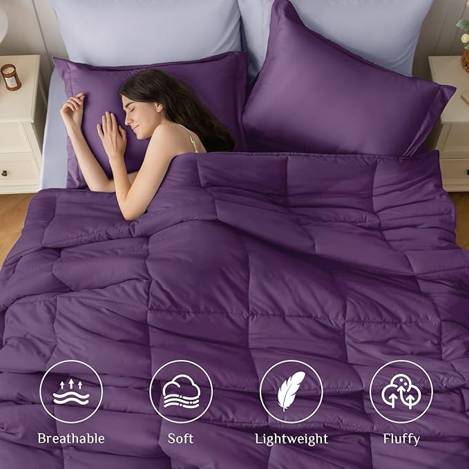 JOLLYVOGUE Queen Comforter Set, Ultra-Soft Bed in a Bag Queen Size 7 Pieces, Oeko-TEX Certified Bedding Set with Down Alternative Comforter, Sheets, Pillowcases & Shams, Purple & Lavender