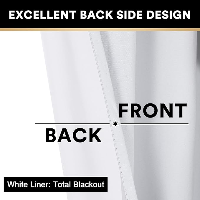 PrinceDeco 100% Blackout Curtains for Living Room Sliding Door Curtains Blackout Curtain 96 Inches Long Patio Treatment for Sliding Door Thermal Insulated Curtain,W100 X L96 Inch,Pure White