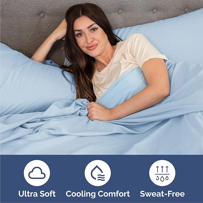 Queen 6 Piece Sheet Set - Cooling, Comfy & Breathable - Hotel Luxury Bedding, Includes Fitted Sheet for Women, Men, Kids & Teens - 1 Flat, 1 Fitted Sheet, 4 Pillowcases with Deep Pockets - Baby Blue