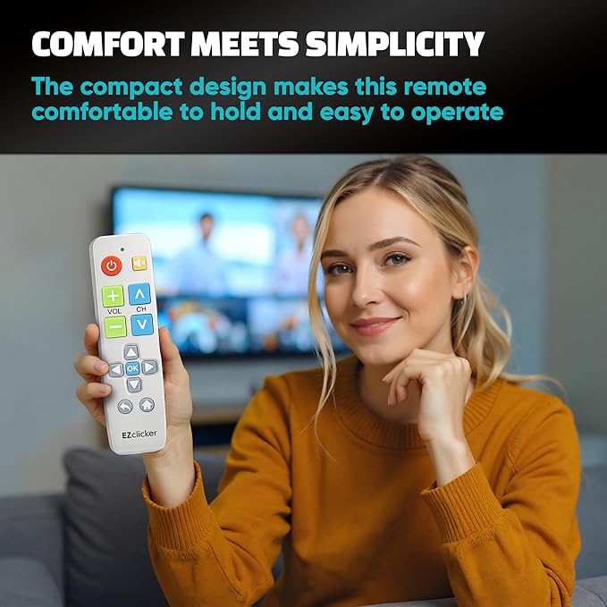 EZclicker Big Button Universal TV Remote (Silver) Simple Easy to Use, Great for Seniors, Works with Major TV Brands (2xAAA Batteries Not Included)