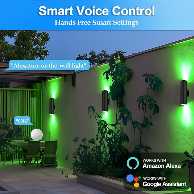 wowlite RGB Up Down Outdoor Wall Lights 2 Pack, 1200LM Smart Cylinder Outdoor Lights for House, Color Changing Exterior Lighting Fixtures APP Control Works with Alexa, IP65 Waterproof Porch Light