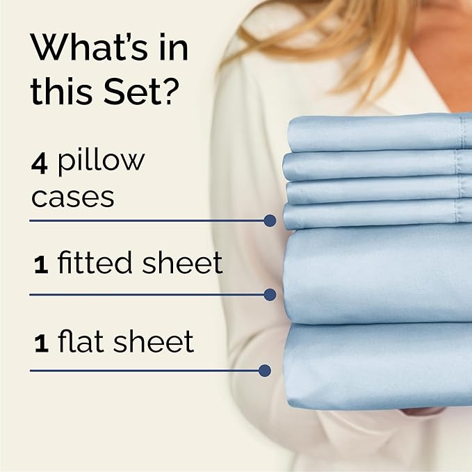 Cal King 6 Piece Sheet Set - Cooling, Comfy & Breathable - Hotel Luxury Bedding, Includes Fitted Sheet for Women, Men, Kids & Teens - 1 Flat, 1 Fitted Sheet, 4 Pillowcases w/Deep Pockets - Sky Blue