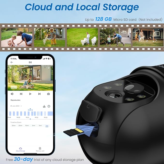Cinnado 2K Cameras for Home Security-2.4G WiFi Outdoor Camera Wireless Solar/Battery Powered, 360° Viewing, Human Detection, Color Night Vision, Cloud/SD Storage B6 (B6-Black-1pack-2.4G)