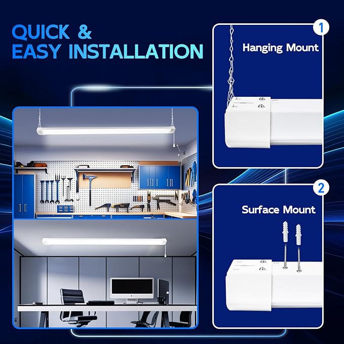 hykolity 4FT 120W LED Shop Light Linkable, 13000lm(400w Equivalent), 5000K Utility Shop Lights for Garages, Workshops, Basements, Hanging or FlushMount, with Power Cord and Pull Chain, ETL