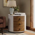COSIEST 3 Drawer Chest of Drawers, 20 inch MDF Round Storage Cabinet, Retro Whitewash Finish Nightstand, Wood Bedside Table with Drawers for Bedroom Living Room