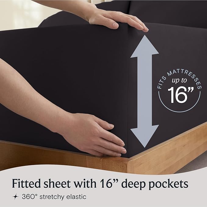 LuxClub 4 PC California King Sheet Set, Deep Pockets Wrinkle Free Cooling Bed Sheets Hotel Bedding for Women, Men, Includes 1 Fitted Sheet, 1 Flat Sheet and 2 Pillowcases-Black