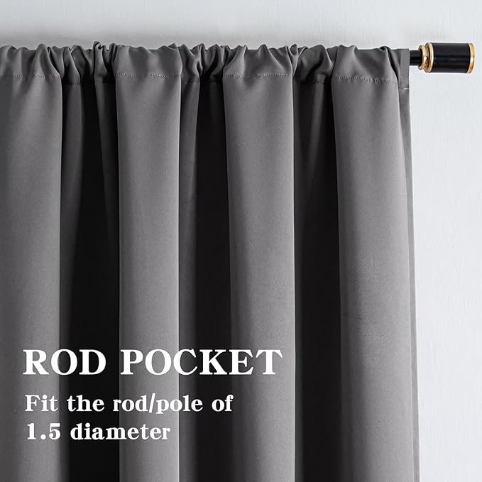 Blackout Curtains 96 Inches Long 2 Panels Set, Light Grey Curtains Thermal Insulated Room Darkening Drapes for Bedroom, Rod Pocket Light Blocking Drapes Living Room(52W × 96L, Light Grey)