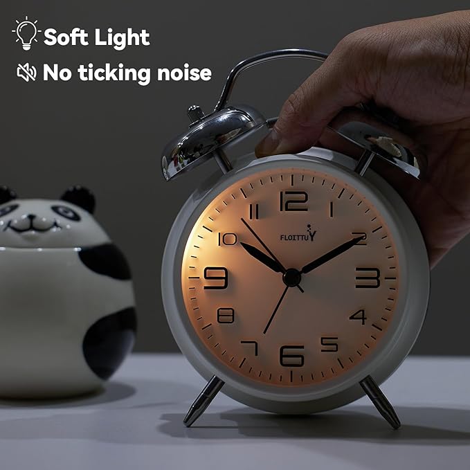 (Loud Alarm for Deep Sleepers 4'' Twin Bell Alarm Clock, Stereo Digital Dial Alarm Clock with Backlight for Bedroom and Home Decoration(Aurora White)