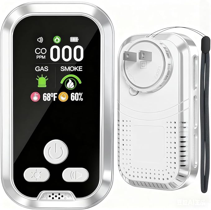 5-in-1 Carbon Monoxide Detector Combo with LCD Display, Detects CO, Natural Gas, Smoke, Temperature, Humidity for Home Hotel, Camping RV, Apartment Safety, White