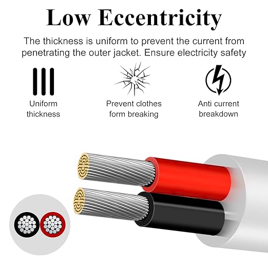 16 Gauge 2 Conductor Electrical Wire, 16.4FT Low Voltage 16/2 Tinned Copper Stranded 2 Wire Cable, 16 AWG White Flexible Extension Power Cord for Automotive, LED Lamp, Outdoor Landscape Lighting Etc